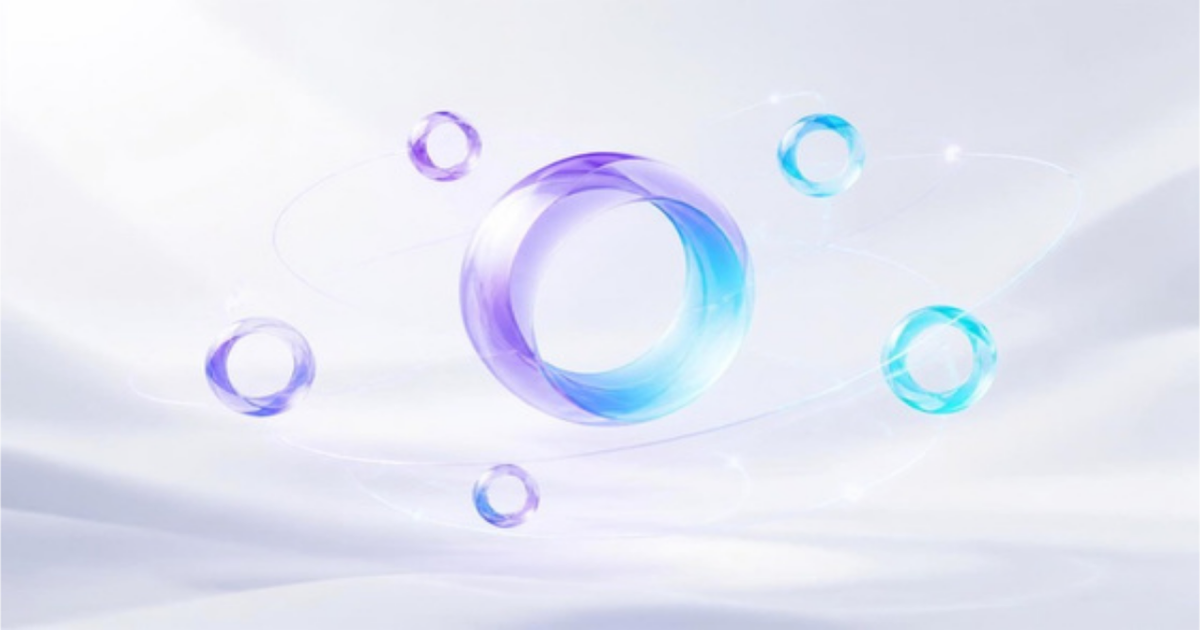Abstract illustration of translucent orbiting rings coordinated around a larger central ring, symbolizing coordinated autonomous AI agents