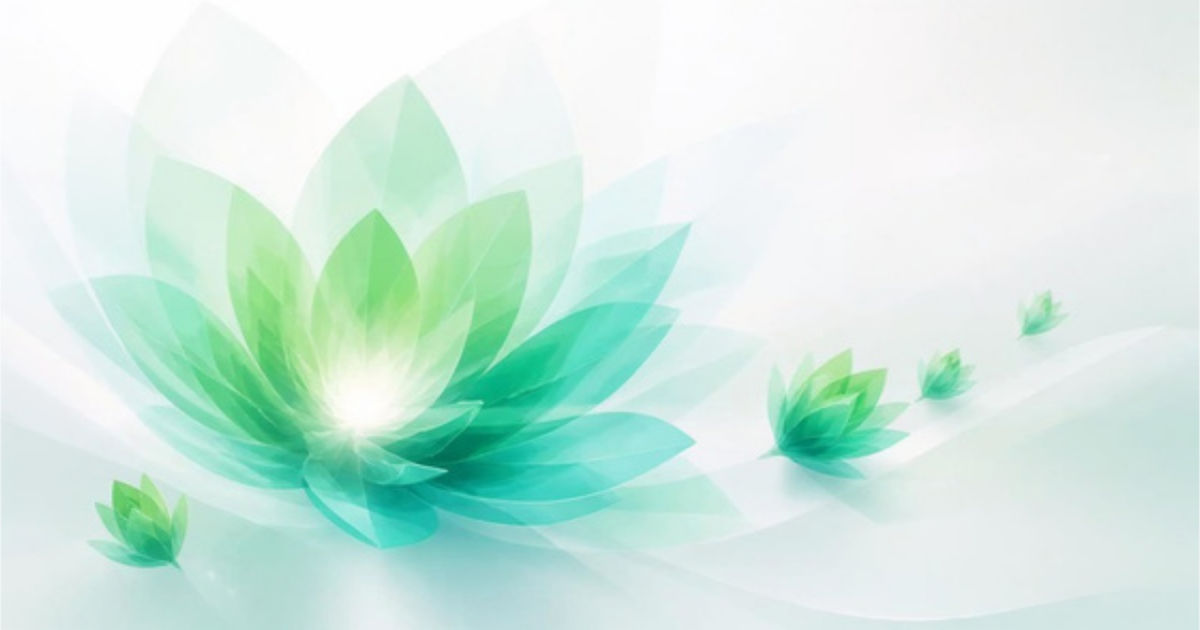 Abstract illustration of a translucent green lotus-like bloom unfolding with smaller blooms budding nearby, symbolizing growing AI literacy across an HR team